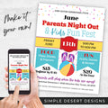 summer beach pool theme parents night out flyers